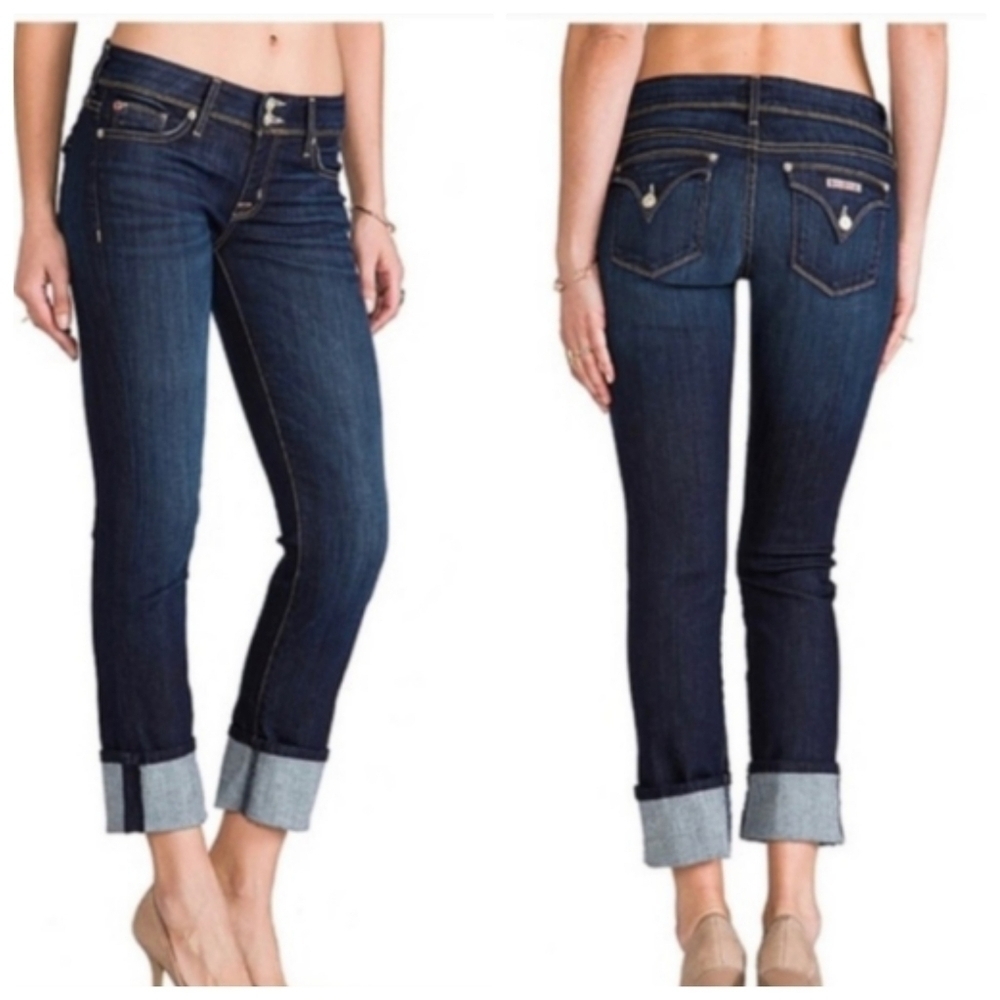 Hudson 26 Ginny Crop Straight Leg Cuff Flap Pocket Low Rise Distressed Jeans